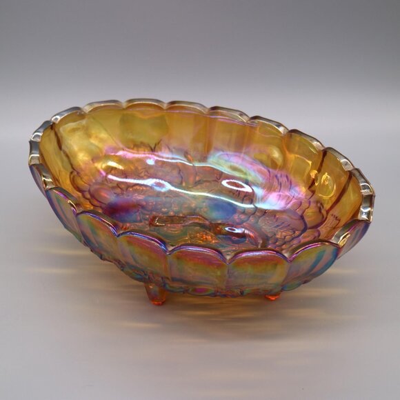 Indiana Harvest Grape Fruit Bowl Footed Marigold Carnival Glass Embossed Fruit - Picture 5 of 7